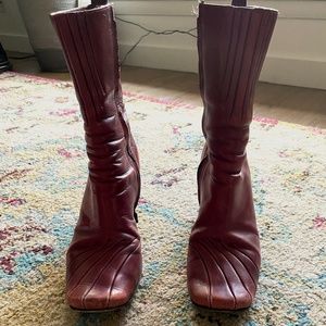 COPY - Red Heeled Booties Square Toed Vintage 90's - Urban Outfitters Renewal s…